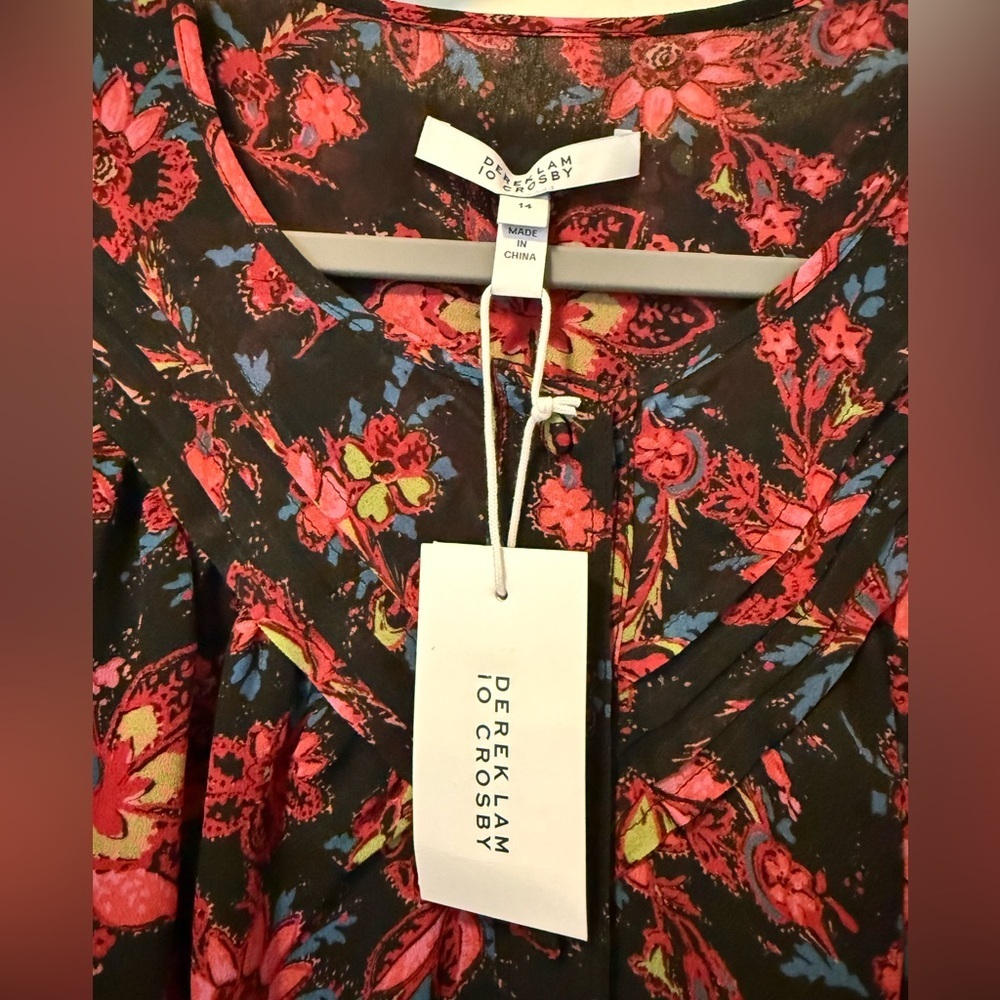 NWT Derek Lam 10 Crosby Tracy Black Floral Printed Midi Dress, Size 14 - Picture 12 of 13